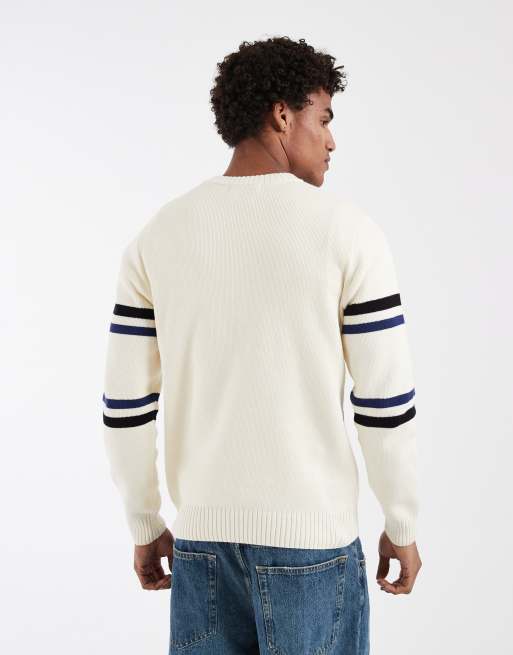 Fred Perry - Maglione lavorato a righe écru con grafica del logo, 4 di 5