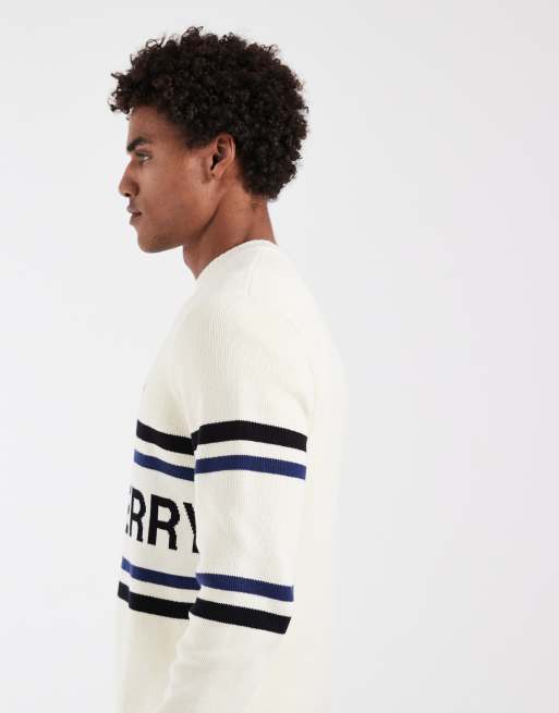 Fred Perry - Maglione lavorato a righe écru con grafica del logo, 5 di 5