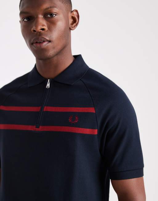 Fred Perry – Marinblå pikétröja med kort dragkedja, 5 av 5