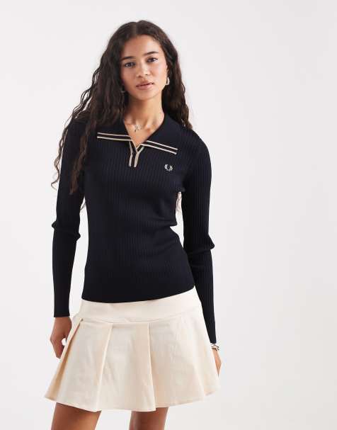 Fred Perry – Marinblå, ribbstickad pikétröja - view 1