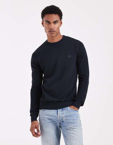 Fred Perry – Marinblå, stickad tröja i pikétyg - view 1