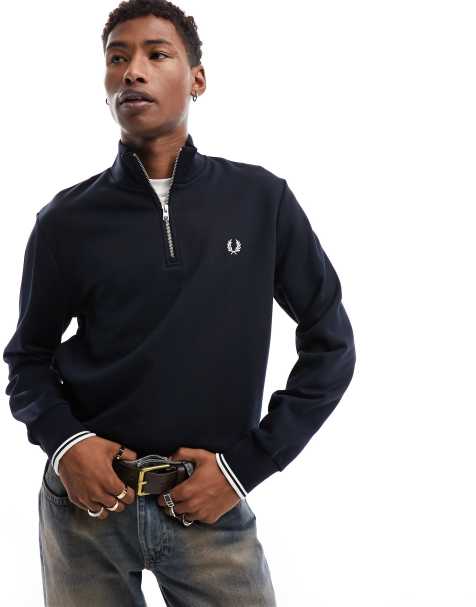 Fred Perry – Marinblå sweatshirt med halv dragkedja - view 1