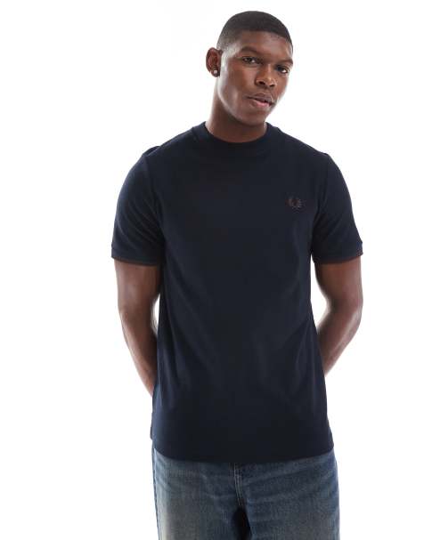 Fred Perry – Marinblå t-shirt i piké med mudd på ärm - view 1