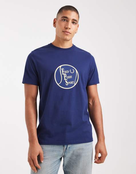 Fred Perry – Marinblå t-shirt med tennistryck - view 1