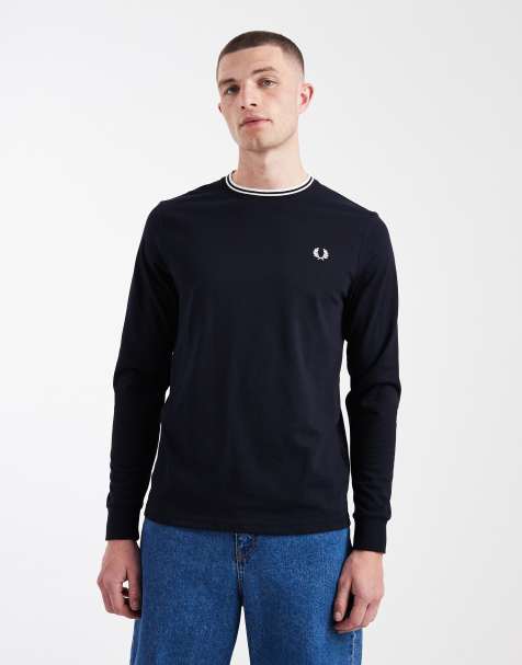 Fred Perry - Marineblå langærmet T-shirt med dobbelt kantstribe - view 1