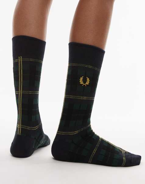 Fred Perry - Marineblå og grønne skotskternede sokker - view 1