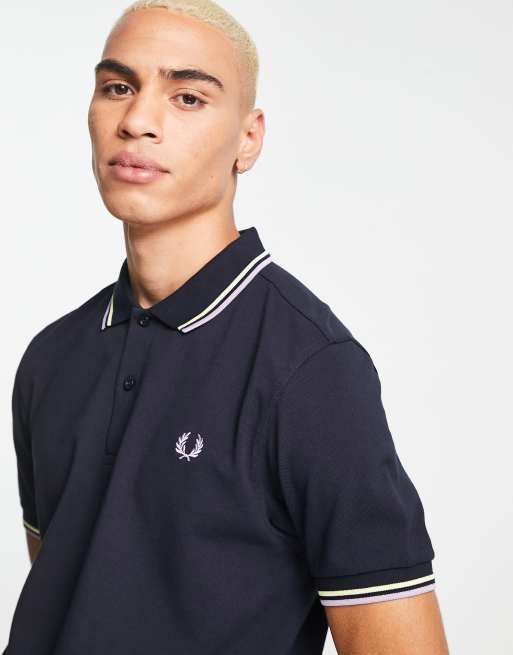 Fred Perry - Marineblå poloskjorte med dobbeltstriber