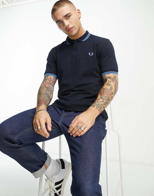 Fred Perry - Marineblå poloskjorte med dobbeltstriber