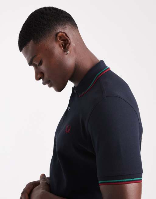 Fred Perry - Marineblå poloskjorte med dobbeltstriber, 4 af 5
