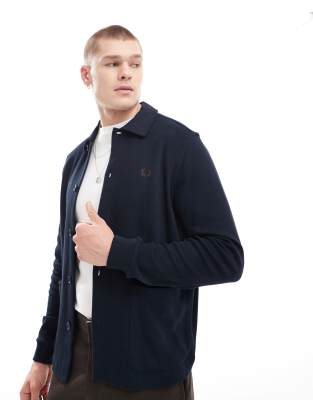 Fred Perry - Marineblå poloskjorte med lange ærmer og gennemgående knapper i jersey - view 1