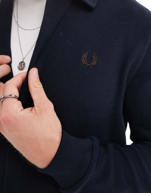 Fred Perry - Marineblå poloskjorte med lange ærmer og gennemgående knapper i jersey, 2 af 4
