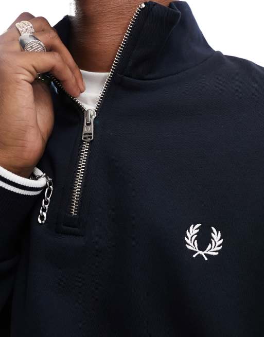 Fred Perry Marineblå sweatshirt med halv lynlås ASOS