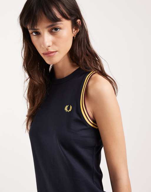 Fred Perry - Marineblå tanktop med logo og kantstriber, 3 af 4