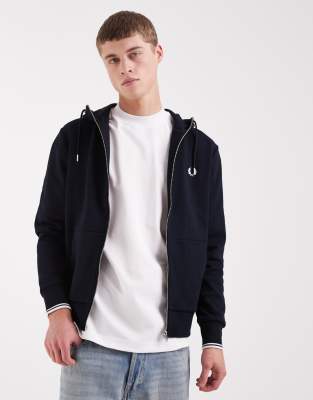 Fred Perry Herren Blau Hooded Zip Through Sweatshirt - Bild 10