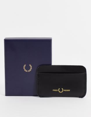 FRED PERRY MATT LEATHER CARD HOLDER IN BLACK