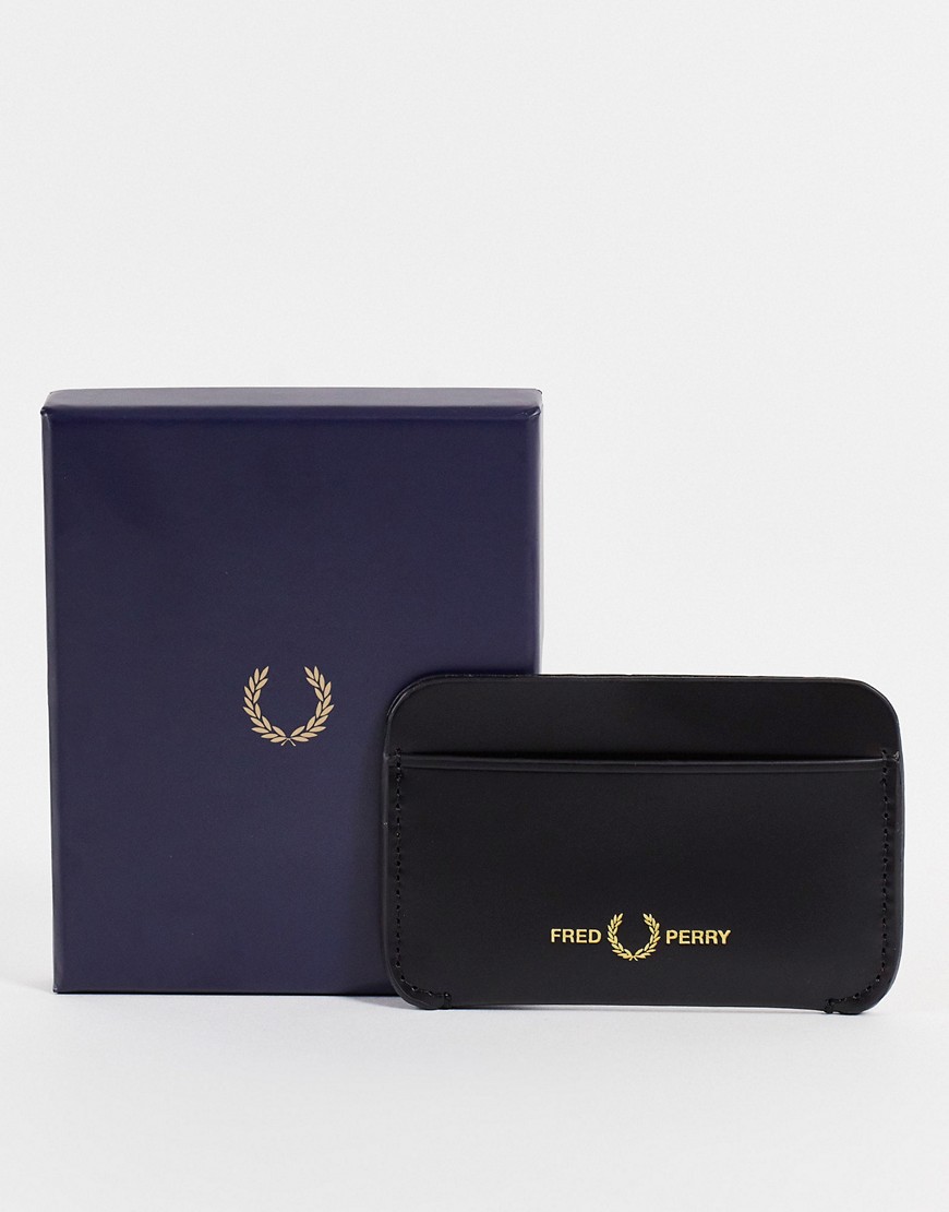 Fred Perry matt leather card holder in black