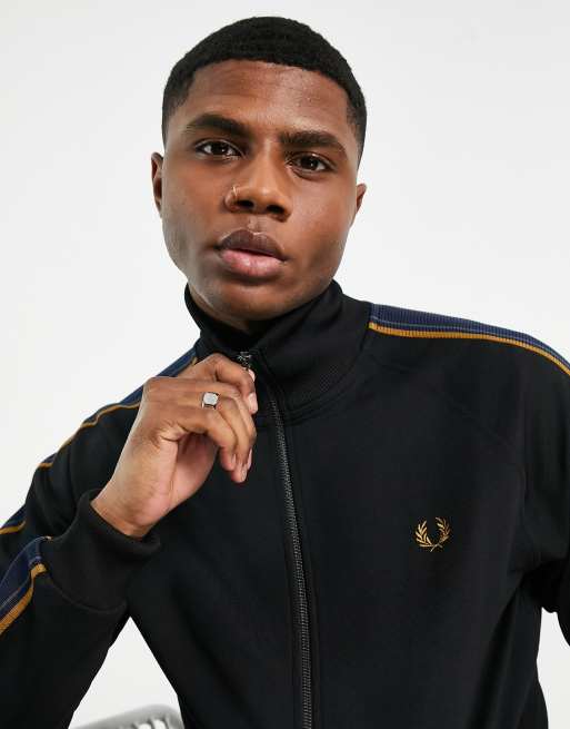 Fred Perry medal tape track jacket in black