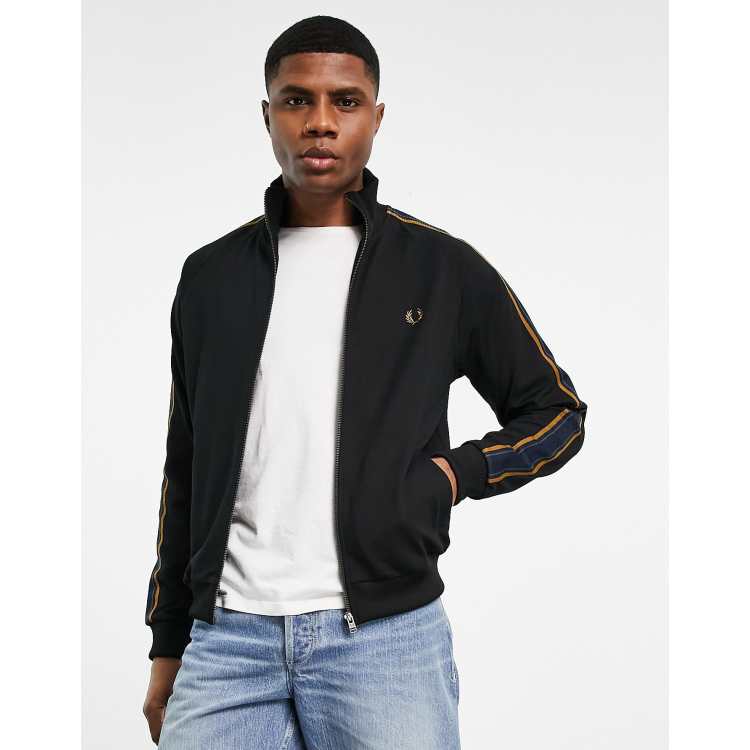 Fred Perry medal tape track jacket in black | ASOS