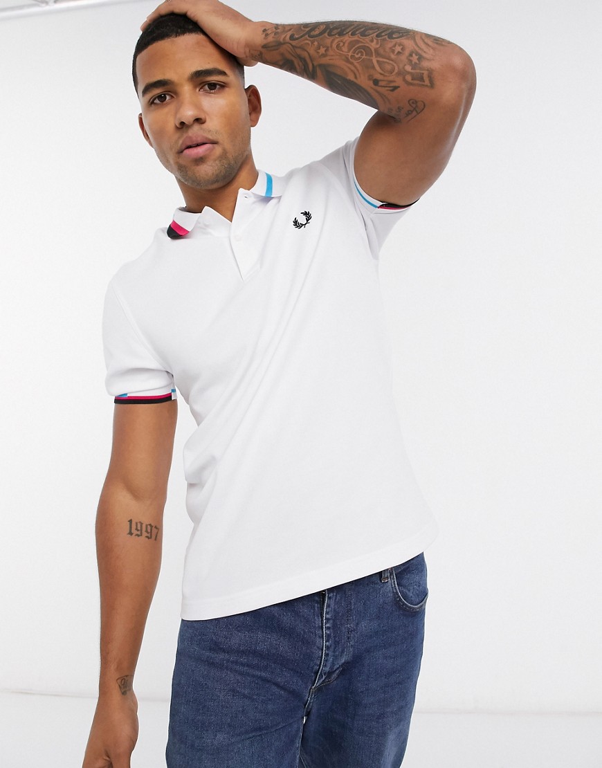 Fred Perry mercerised cotton polo shirt with multi tip collar in white