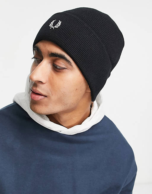 Mens Accessories Scarves and mufflers Fred Perry Merino Wool Blend Beanie Hat in Black for Men 