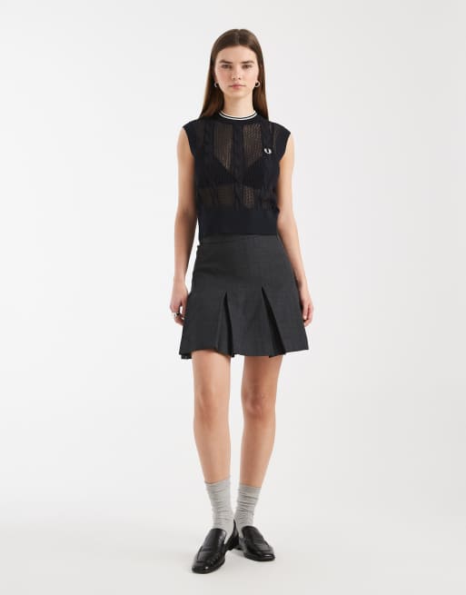 Fred Perry mesh cable knit logo tank top in black, 4 of 4