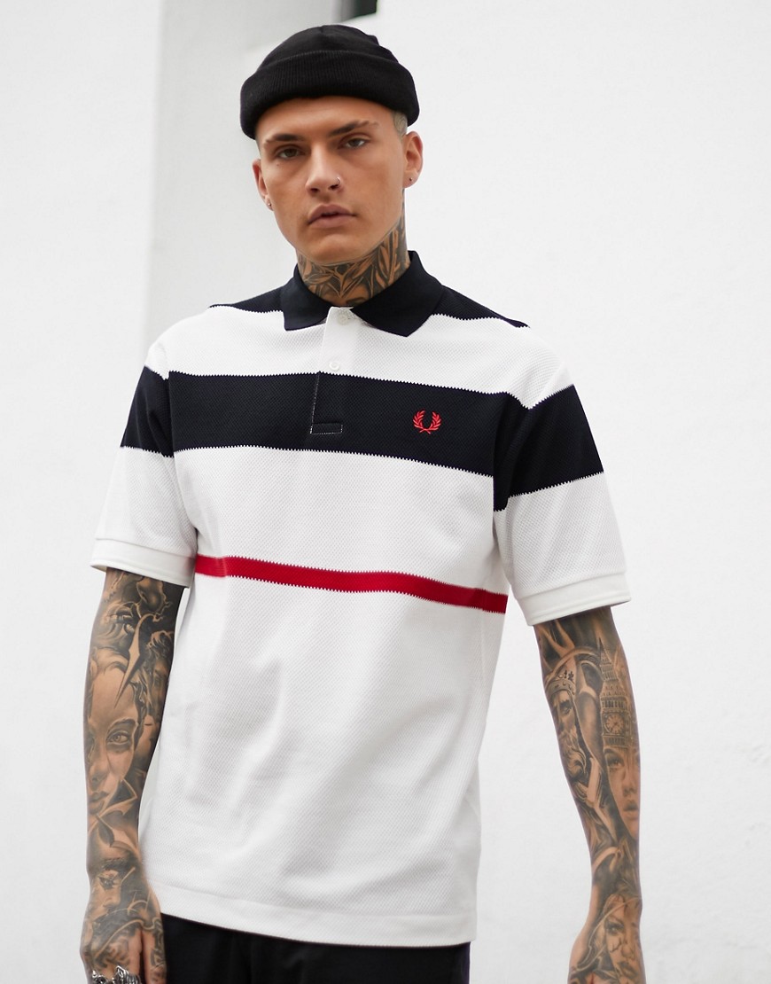 Fred Perry mesh stripe polo shirt in white