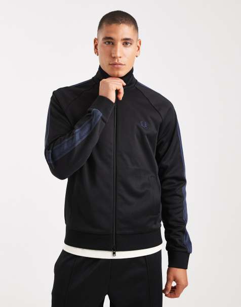 Fred Perry mesh taped track jacket in black - view 1