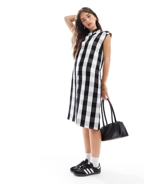 Fred Perry monochrome check shirt dress in white - view 1