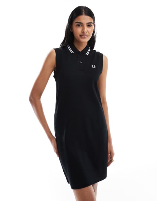 Fred Perry - Mouwloze jurk met een gekleurd randje in zwart, 4 van 4
