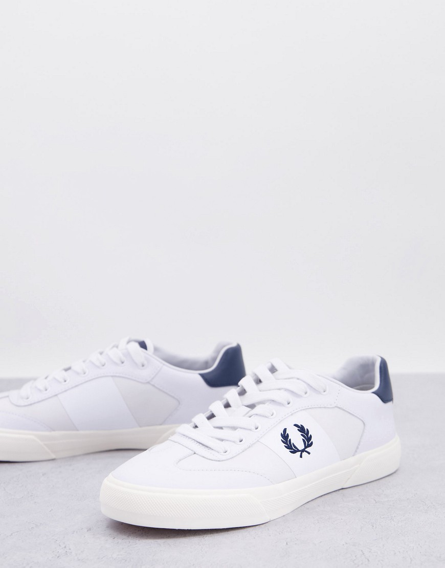 Fred Perry navy logo leather sneakers in white