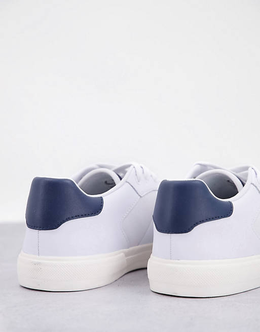 Designer Brands Fred Perry navy logo leather trainers in white 
