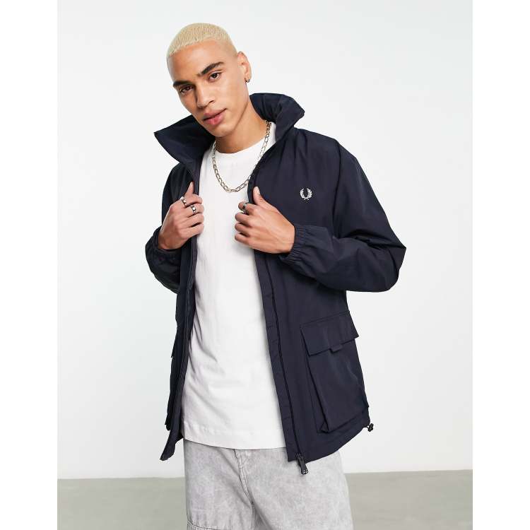 Fred Perry neck logo parka in navy