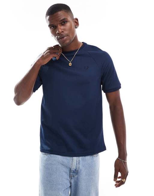 Fred Perry – Niebieski T-shirt z piki w żakardowy wzór, 4 z 4