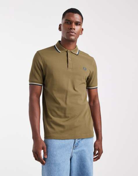 Fred Perry twin tipped polo shirt in olive green