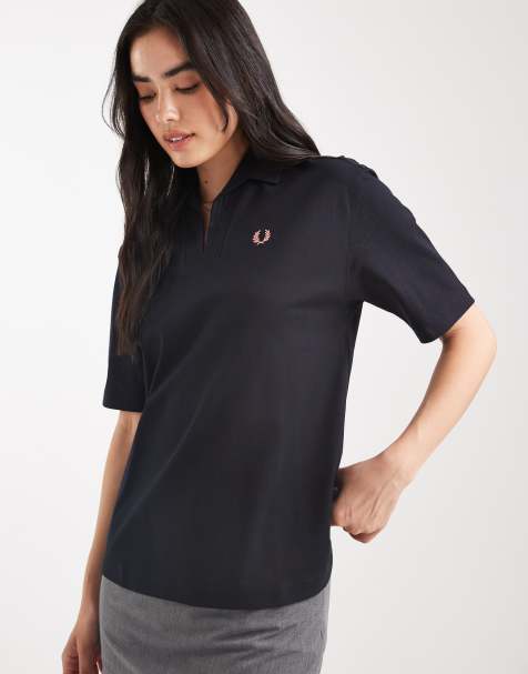 Fred Perry open collar mesh shirt in black - view 1