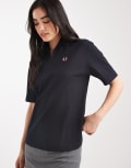 [Fred Perry] Fred Perry open collar mesh shirt in black 34 Black