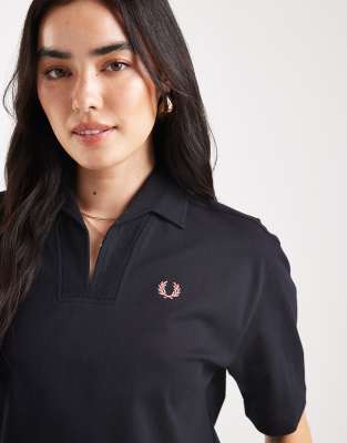 Fred Perry Open Collar Mesh Shirt In Black