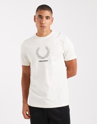 Fred Perry Fred Perry outline wreath graphic t-shirt in ecru-White