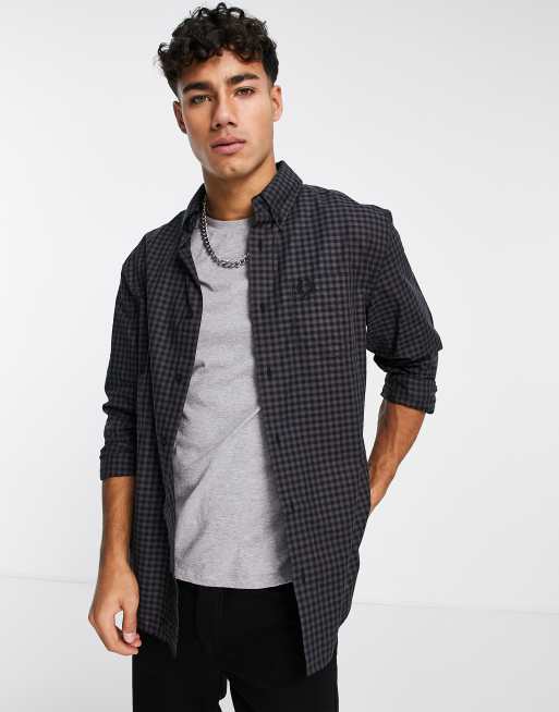 Fred Perry - Overhemd met gingham ruit in donker grijs