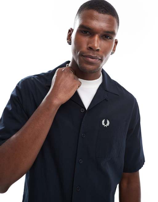 Fred Perry - Overhemd met korte mouwen en reverskraag in marineblauw, 4 van 4