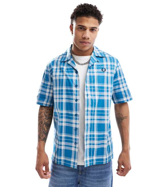 Fred Perry - Overhemd met reverskraag en Schotse ruit in blauw