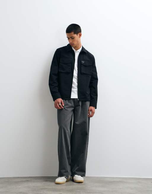 Fred Perry overshirt con tasca, zip e tessuto ripstop nero, 2 di 5