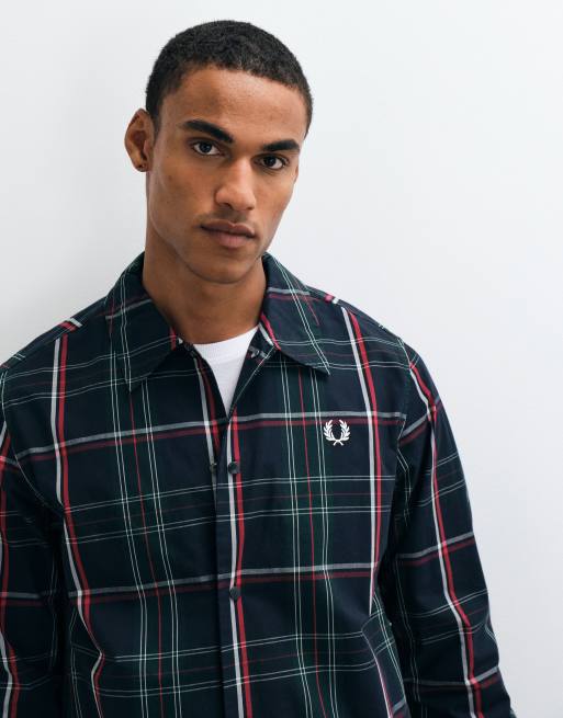 Fred Perry overshirt i navy med tartan, 5 af 5