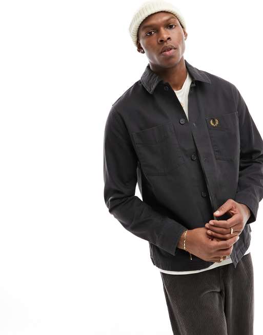 Fred Perry - Overshirt met visgraatmotief in grijs