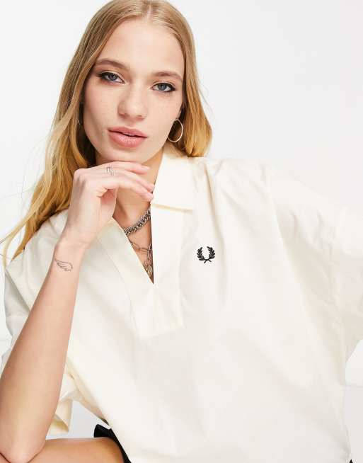 Fred Perry – Oversize-Hemdbluse aus Webstoff in Ecru, 2 von 4