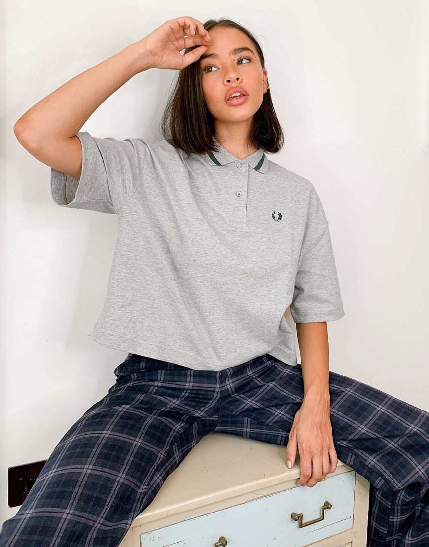 Fred Perry oversized pique shirt in gray-Grey