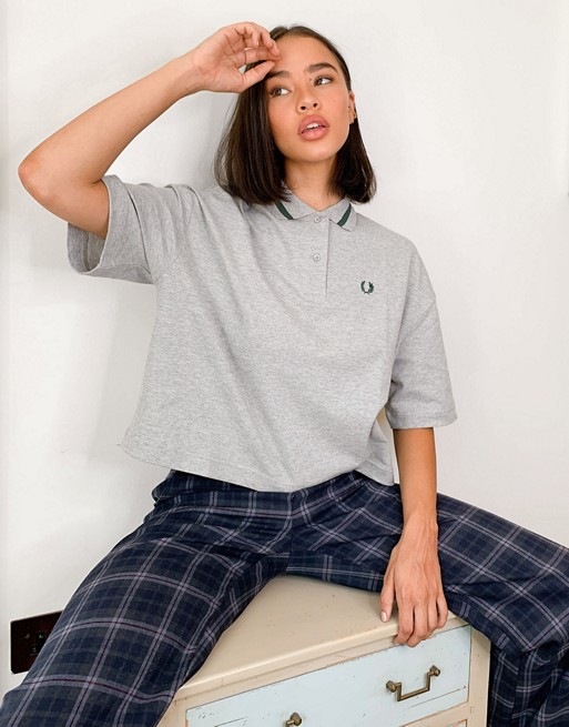 Fred Perry oversized pique shirt in grey
