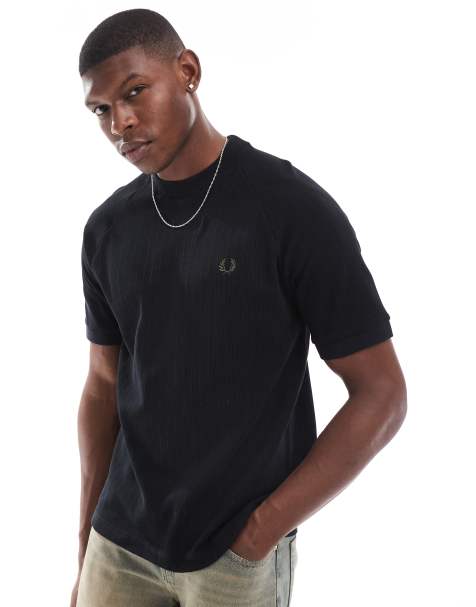 Fred Perry oversized t-shirt in black ribbed with raglan sleeves - view 1