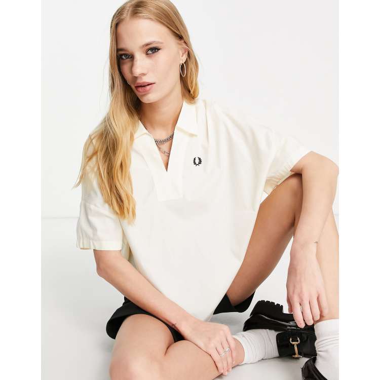 Fred Perry oversized woven shirt in ecru