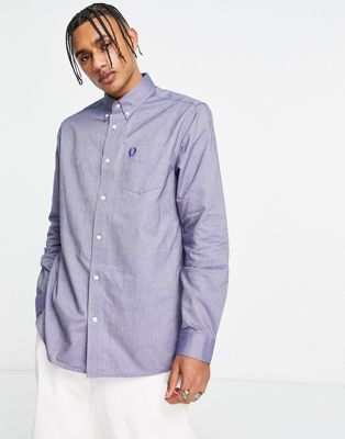 Fred Perry oxford long sleeve shirt in blue